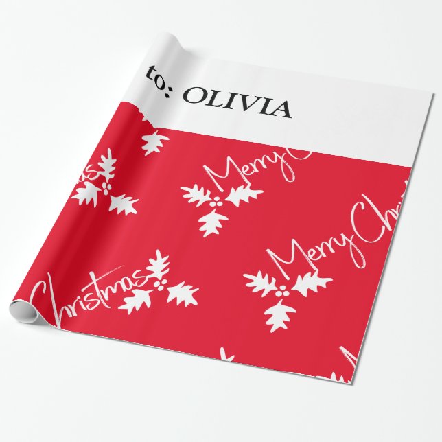 Papier Cadeau Christmas Stocking Style Modern Red Ajouter un nom (Déroulé)