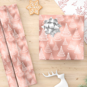Papier Cadeau Christmas Tree Pattern Rose Gold Holiday