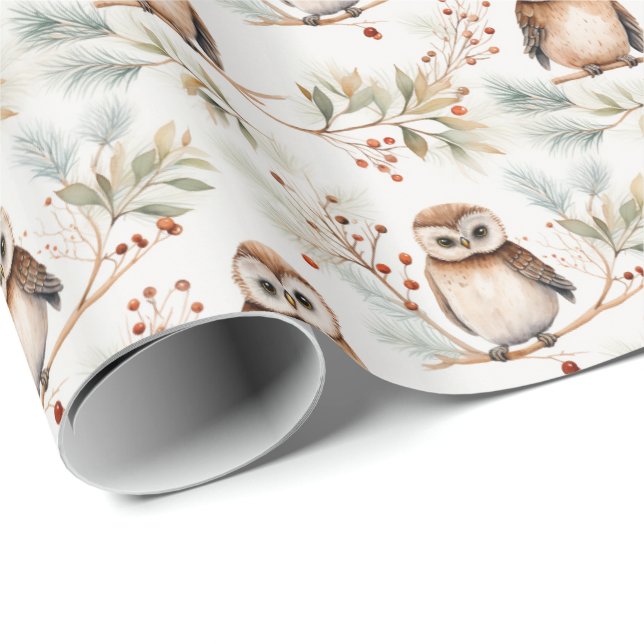 Papier Cadeau Christmas Wrapping Paper With Brown Owls (Coin rond)