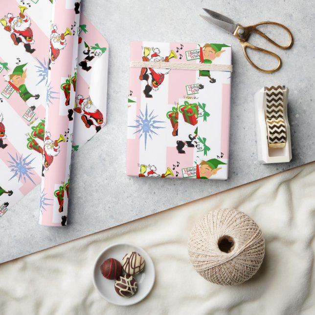 Papier Cadeau Christmas Wrapping Pink & White Stripe Santa (Artisanat)