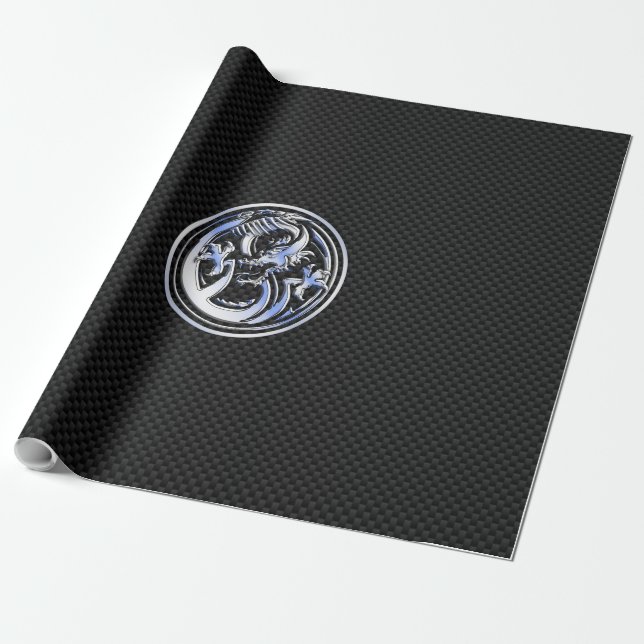 Papier Cadeau Chrome Dragon Crest foncé fibre de carbone Impress (Déroulé)