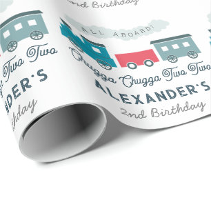 Papier Cadeau Chugga Chugga Deux Train Blue Boy 2e Anniversaire