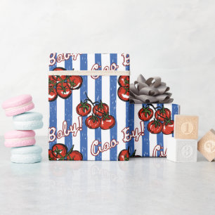 Papier Cadeau Ciao bébé tomate bleue Baby shower italien