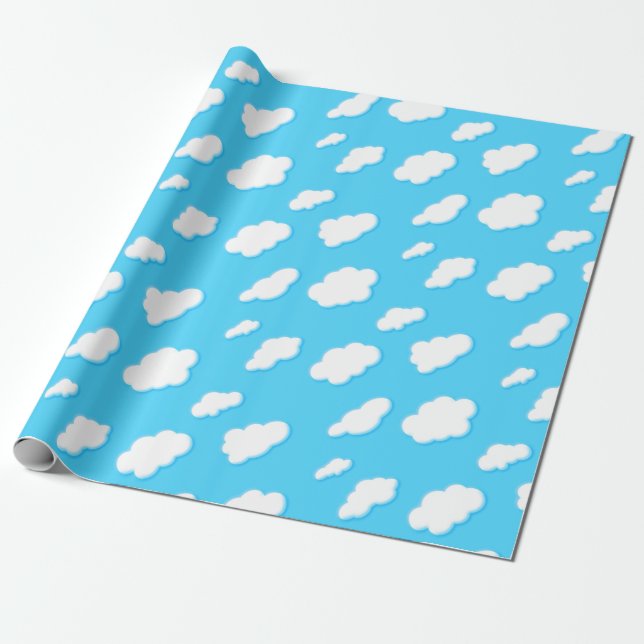 Papier Cadeau ciel des nuages blancs bleus et pelucheux - (Déroulé)