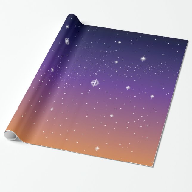 Papier Cadeau Ciel d'étoile violet et or (Déroulé)