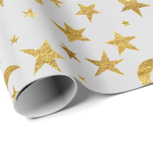 Papier Cadeau Ciel métallique d'étoiles de lune d'or élégant