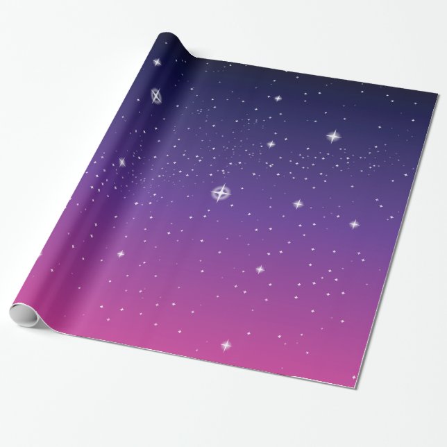Papier Cadeau Ciel nocturne étoilé violet foncé (Déroulé)