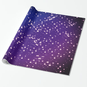 Papier Cadeau Ciel nocturne mauve et bleu avec des étoiles desi