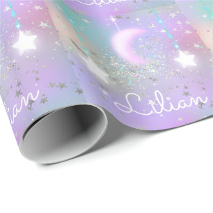 Papier Cadeau Ciel nocturne pastel lune étoiles brillantes 
