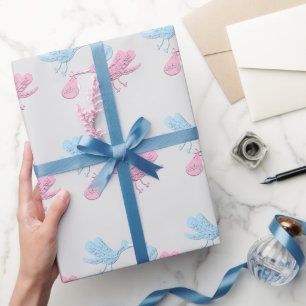 Papier Cadeau Cigognes roses bleues