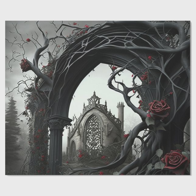 Papier Cadeau Cimetière gothique Jardin Rose (Plat)