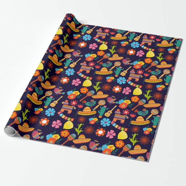 Papier Cadeau Cinco De Mayo Mexicain mignon motif (Déroulé)