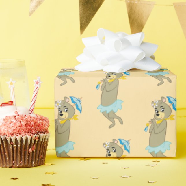 Papier Cadeau Cindy Bear tenant le parasol (Fête d'anniversaire)