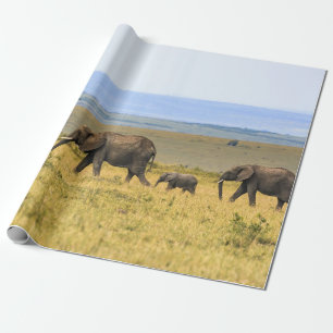 PAPIER CADEAU CINQ ÉLÉPHANTS EN GRAS BROWN
