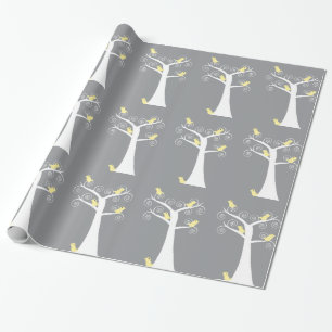 Papier Cadeau Cinq oiseaux jaunes dans un arbre