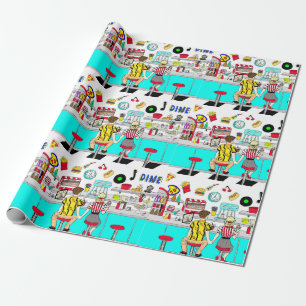 Papier Cadeau Cinquante Diner Nostalgic Couple tenant Les Mains