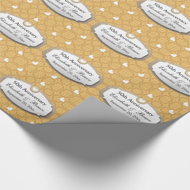 Papier Cadeau cinquantième Or Z05 d'anniversaire de mariage (Coin)
