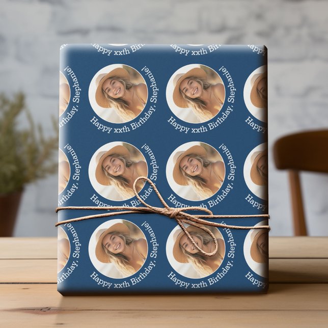 Papier Cadeau Circle One photo avec voeux d'anniversaire - Marin (Custom Birthday Wrapping Paper with Photo)