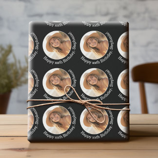 Papier Cadeau Circle One photo avec voeux d'anniversaire - Noir