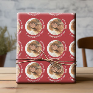 Papier Cadeau Circle One photo avec voeux d'anniversaire - Rouge