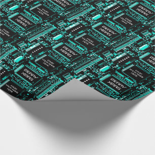 Papier Cadeau Circuit bleu clair 'Joyeux Noël de...' emballage 