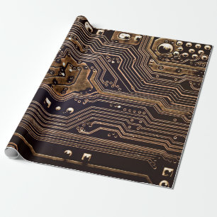 Papier Cadeau Circuit d'or. Ordinateur électronique