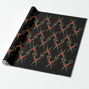 Papier Cadeau Ciseaux de parties scintillant d'or - Coiffeur