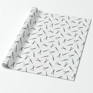 Papier Cadeau Ciseaux et motif de peignes - blanc noir et