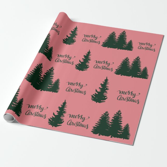 Papier Cadeau Citation de Noël Arbre Motif Élégant Noir Rouge (Déroulé)