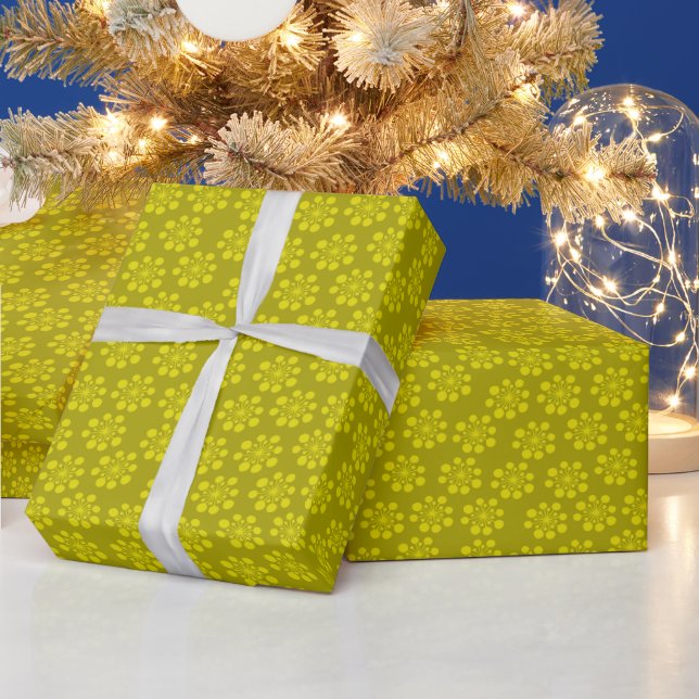 Papier Cadeau Citrine de flocon de neige rétro sur l'olive (Vacances)