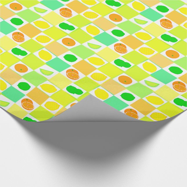 Papier Cadeau Citron, chaux et tranches d'agrumes d'orange Motif (Coin)