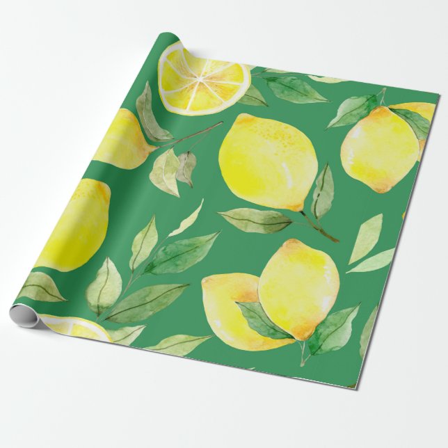 Papier Cadeau citron, motif d'aquarelle, arrière - plan, fruit,  (Déroulé)