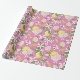Papier Cadeau Citron rose et jaune Thème fête d'anniversaire