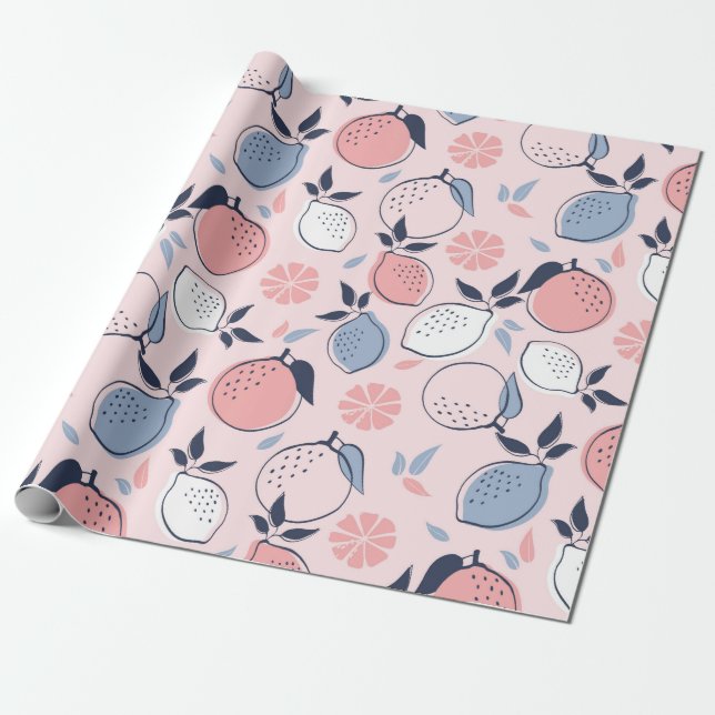 Papier Cadeau Citron vert pâle rose bleu poussiéreux et bleu mar (Déroulé)