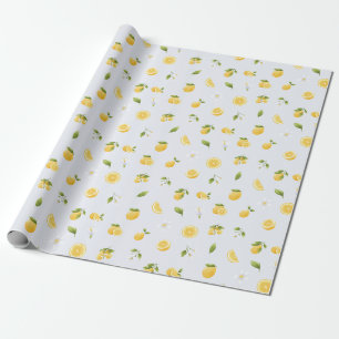 Papier Cadeau Citrons bleu clair