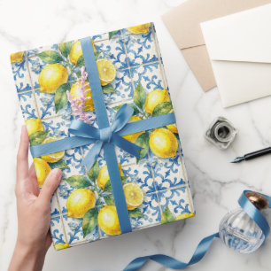 Papier Cadeau Citrons d'Amalfi, Diamants et carreaux méditerrané