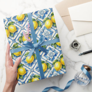 Papier Cadeau Citrons d'Amalfi, Diamants et carreaux méditerrané
