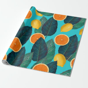 Papier Cadeau citrons et oranges turquoises