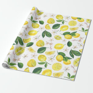 Papier Cadeau Citrons frais Fruits d'agrumes floraux Motif d'été