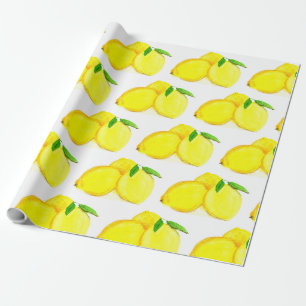 Papier Cadeau Citrons Fruits Jaunes Motif Aquarelle Citrus