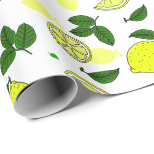 Papier Cadeau Citrons jaunes et Feuille Motif illustré