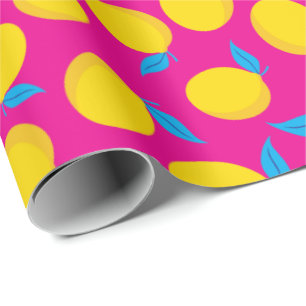 Papier Cadeau Citrons Jaunes Jaunes Été Vibrant rose sans joint