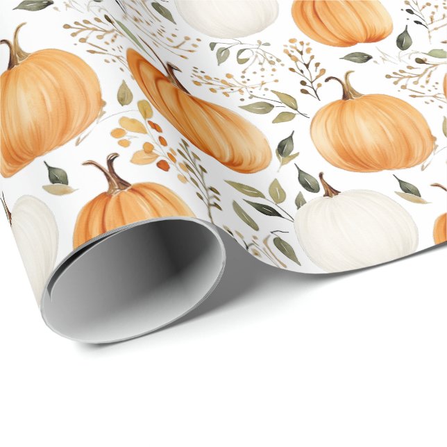 Papier Cadeau Citrouille Automne Thanksgiving Russe (Coin rond)