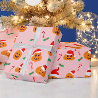 Papier Cadeau Citrouille avec santa claus casquette
