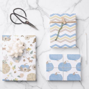 Papier cadeau Citrouille bleu automne