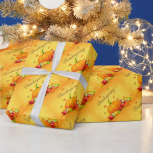 Papier Cadeau Citrouille Bon thanksgiving d'or