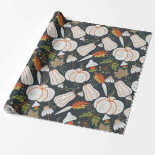 Papier Cadeau Citrouille continu motif floral noir et blanc