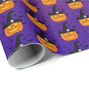 Papier Cadeau Citrouille d’Halloween Jack o’ Casquette de sorciè