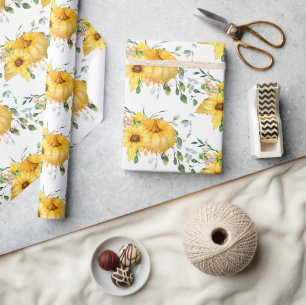 Papier Cadeau Citrouille d'automne, tournesols et verdure