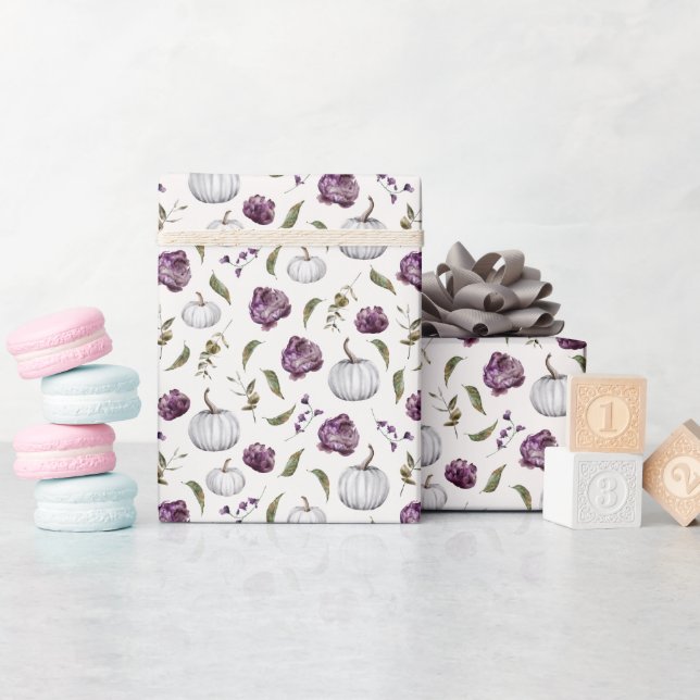 Papier Cadeau Citrouille de fleurs violet automne Motif (Baby Shower)